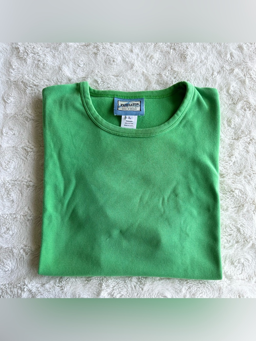 Pendleton Shirt Tee Womens Large Green 100% Cotton Short Sleeve Round Neck Solid
